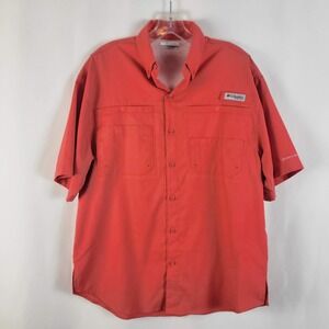 Columbia PFG Tamiami II Short Sleeve Fishing Shirt Coral Red Mens Medium UPF 40